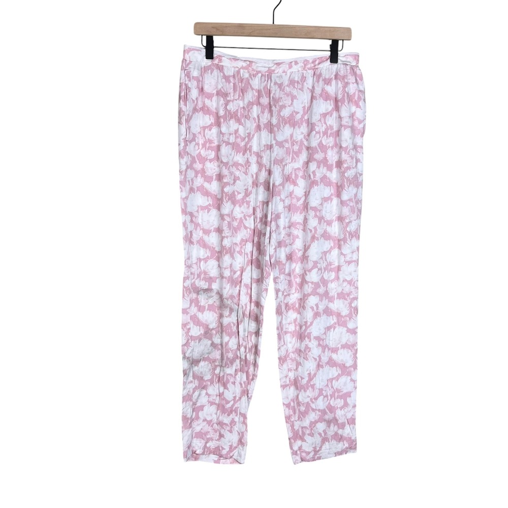 Donna Karan Sleepwear Pink Floral Pajama Pants Women Large Lounge Pockets